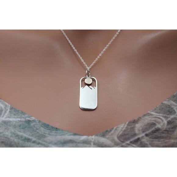 Sterling Silver Rectangle Moose Charm with Bronze Sun Necklace - Picture 5 of 6